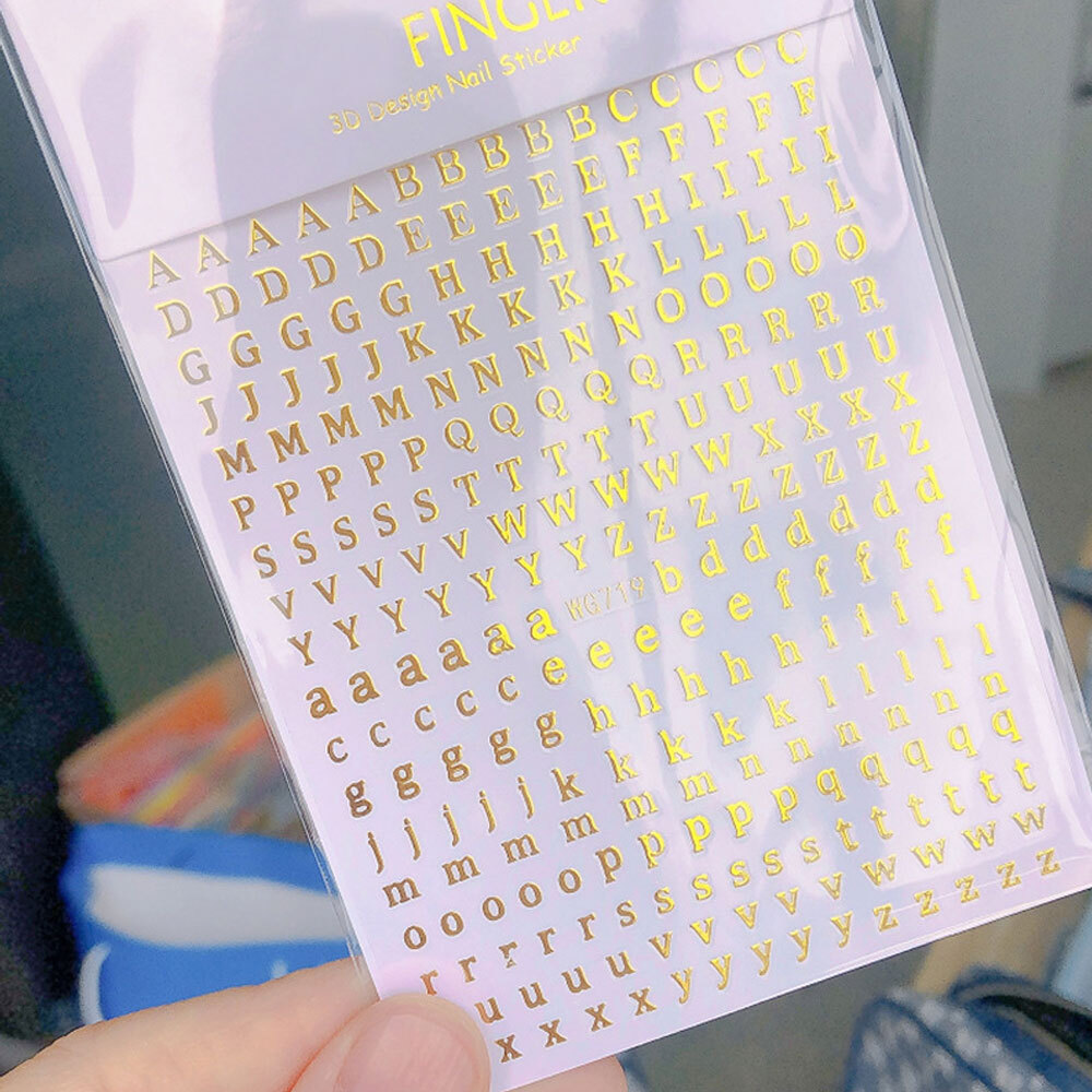 Nail Art Sticker Decals Transfers Black Gold Red Silver White Alphabet Letters