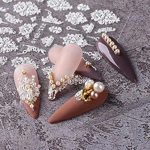 White Flower Nail Art Stickers Decals 5D Hollow Nail Stickers White Lace Rose