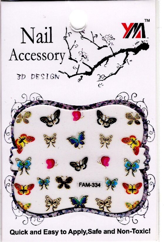 Nail Art 3D Decal Stickers – Butterflies w/Gold Accents Ships from U.S. FAM-334