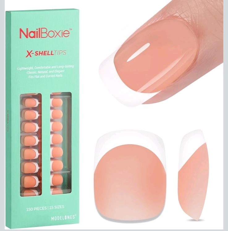 Modelones Nail Boxie X-Shell Tips 150 Pieces French Gel Nails 15 Sizes