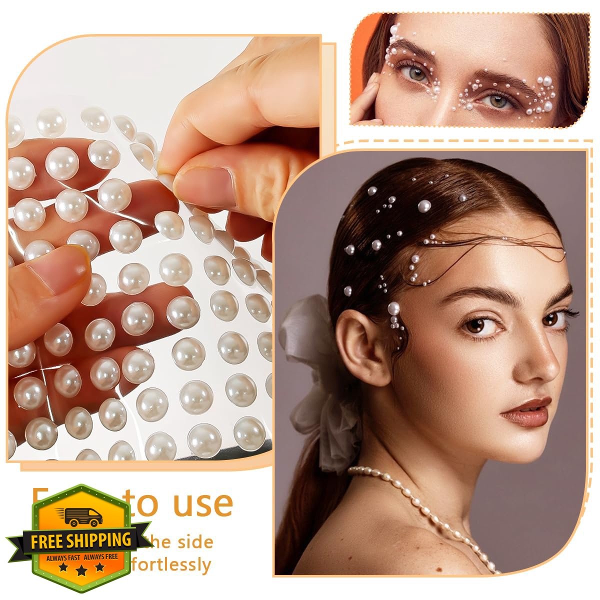 qiipii 4 Sheets White Flatback Pearl Stickers Nail Gems 3-8mm Multi Sizes