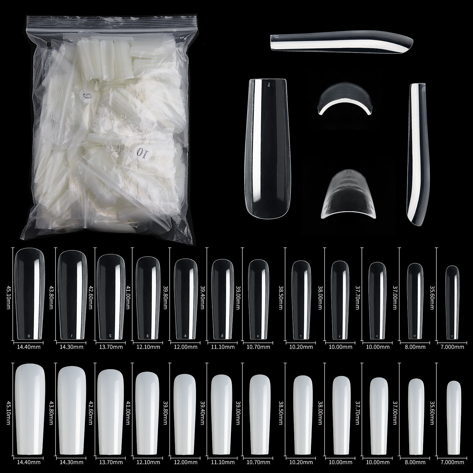 504Pcs 3XL Ballerina False Nail Tips Acrylic Full Cover Fake Nails Clear Natural