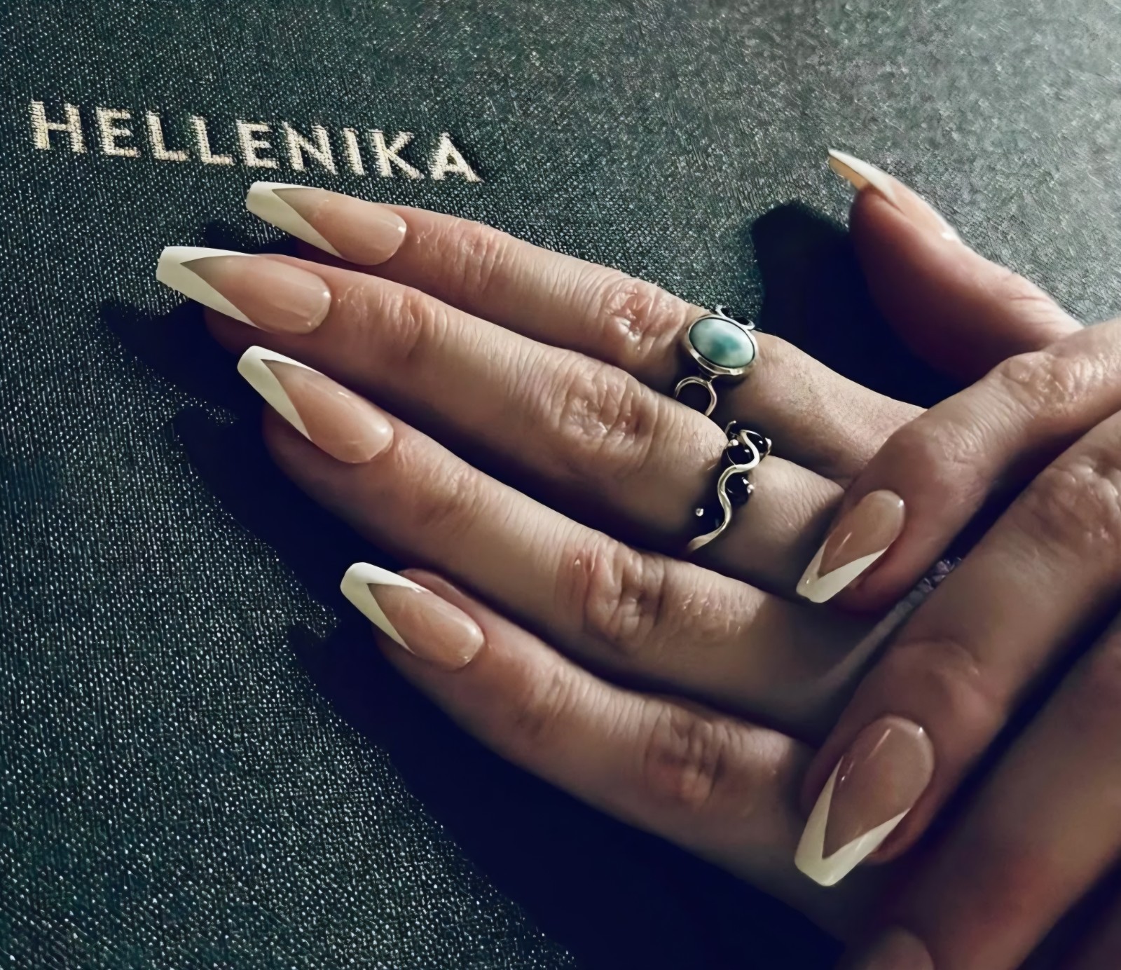 Youla Beauty Press-on Nails Nude/White French Coffin – Reusable & Customisable