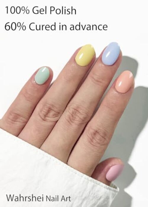 Semi Cured Gel Nail Strips, Spring Macaron, Candy Color 20pcs Gel macaron color