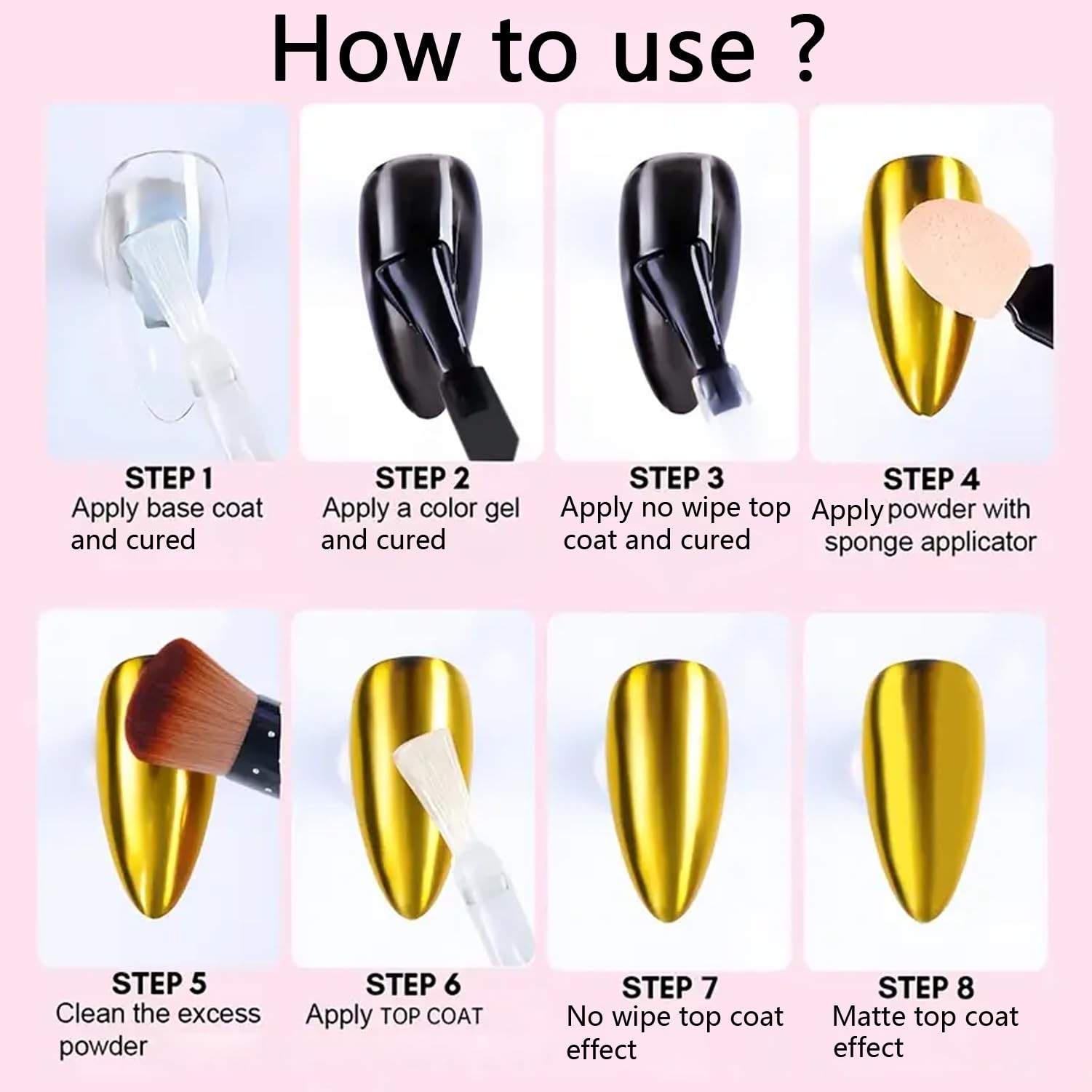 Holographic Mirror Gold Chrome Nail Powder Glitters Effect Metallic Dust Sequins