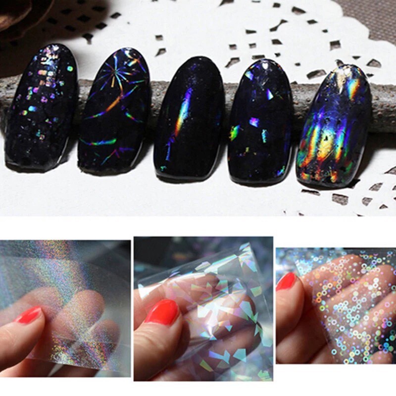 Transfer Foil Holographic Nails Wraps Transparent Stickers Shiny Nail 4pc x 20cm