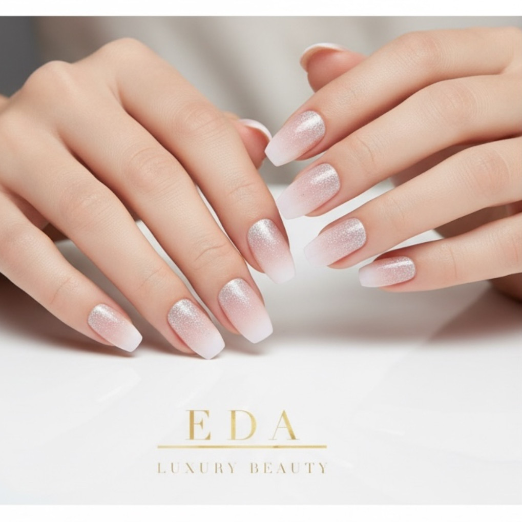Nude Pink Ombre Glitter French Tip Square Long Acrylic False Press On Nails Set