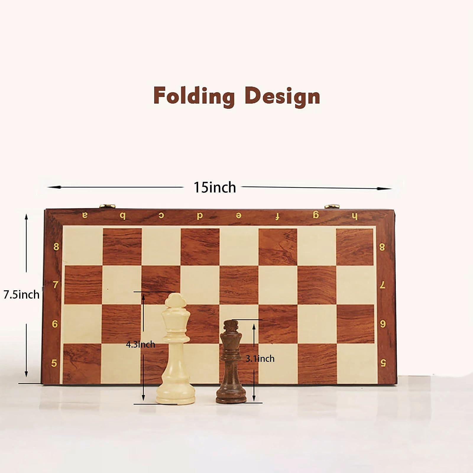 15″ Folding Walnut Chess Set with Storage 15 inches by 15 inches, Walnut/Tan