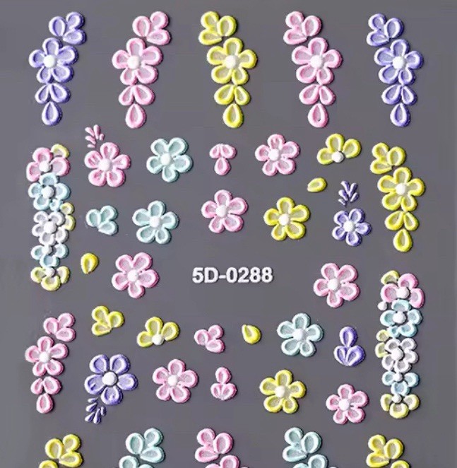 2PK 5D Embossed Flowers Nail Art Stickers Petals Decals Spring Summer Nail Decor
