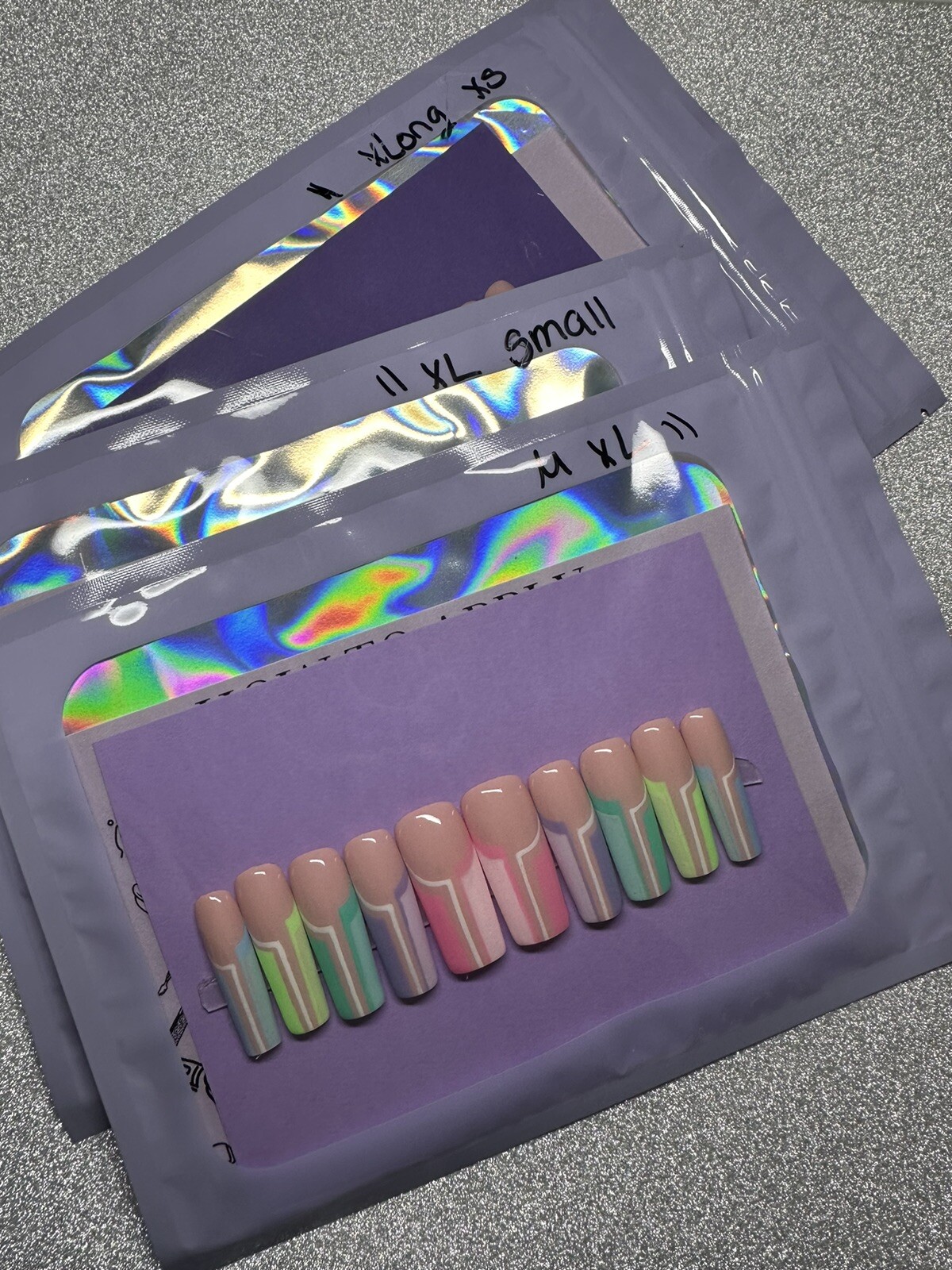 Premade Press On Nails Different Color French Xs,S,M