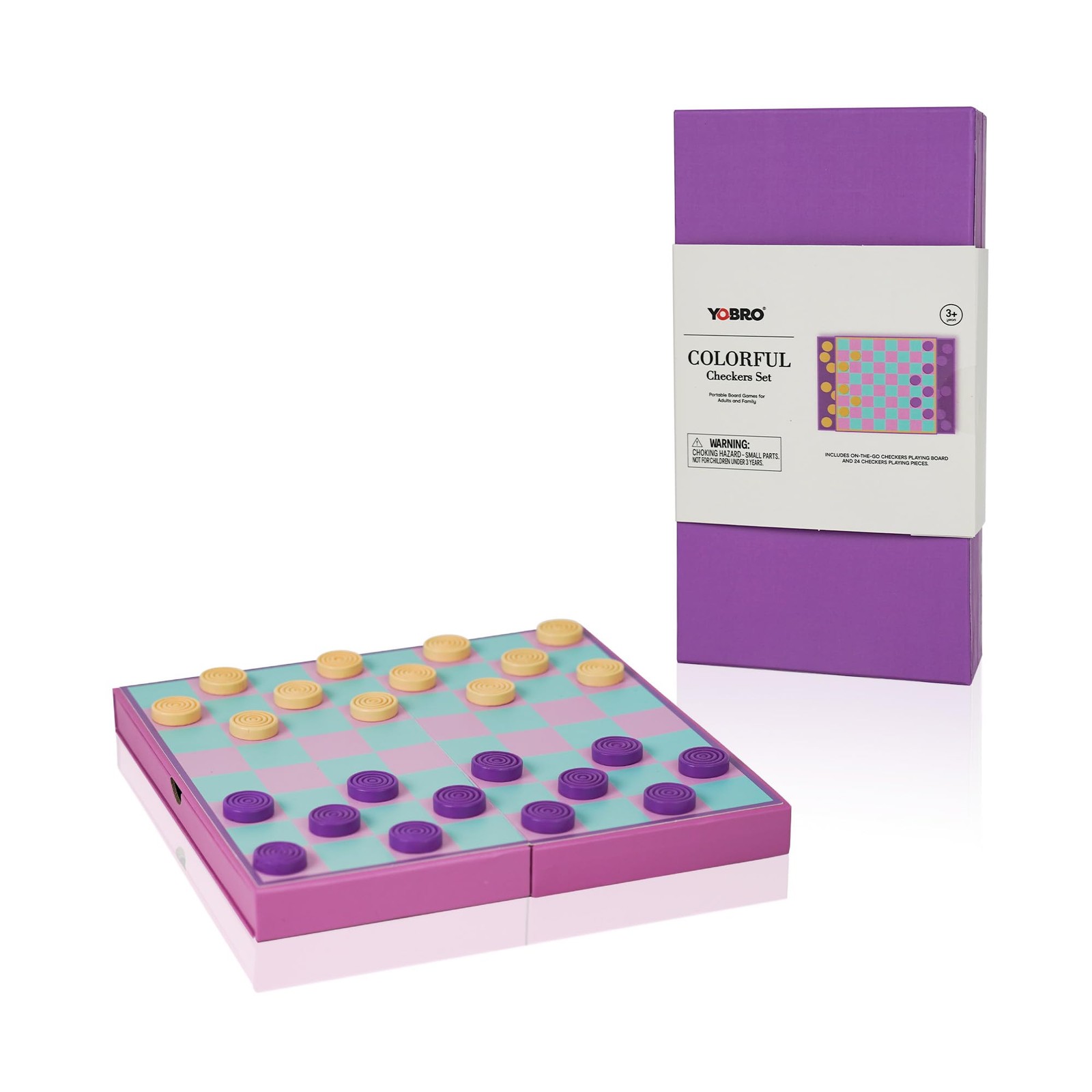 YOBRO Colorful Checkers Board Game, Portable Large, Purple,green,pink,beige