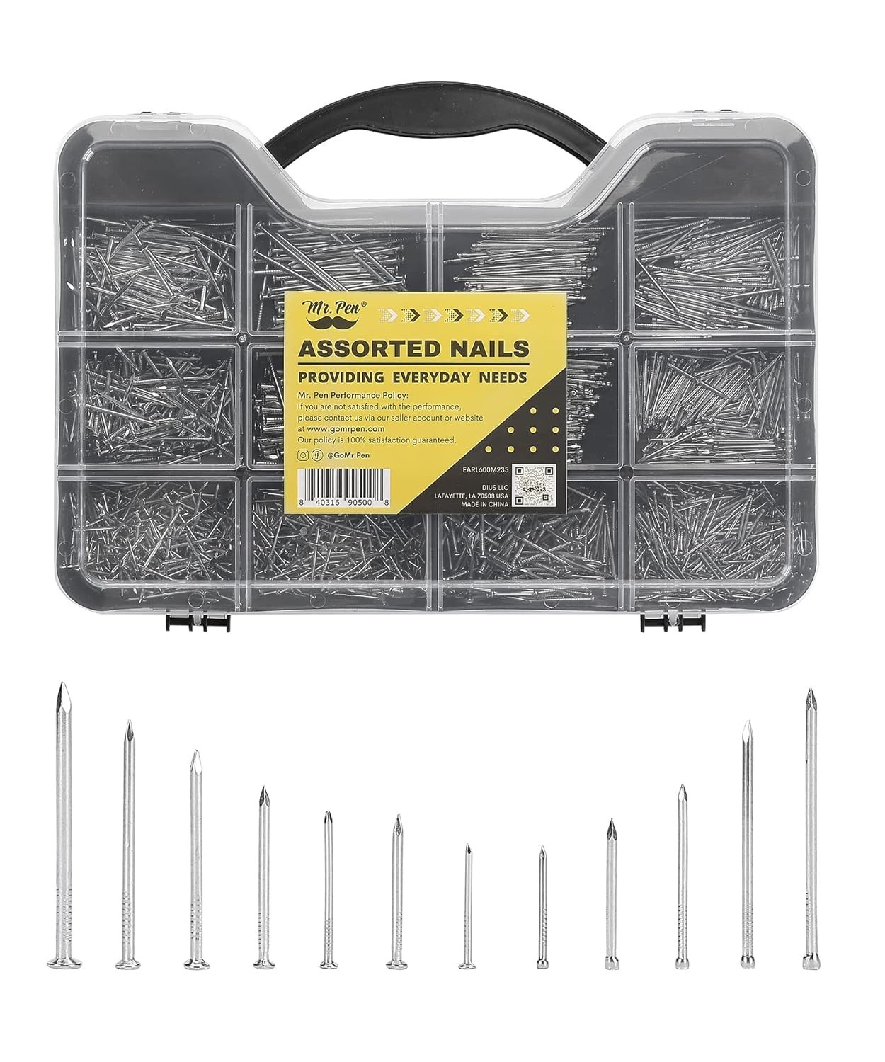 Versatile Nail Kit: 1500 Assorted Flat & Brad Nails Organized for Quick Access