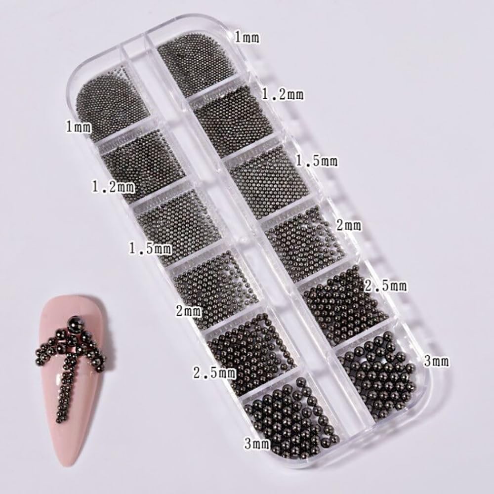 0.8mm Mini Small Nail Beads Stainless Steel Beads Black Nail Charms Nails Art…