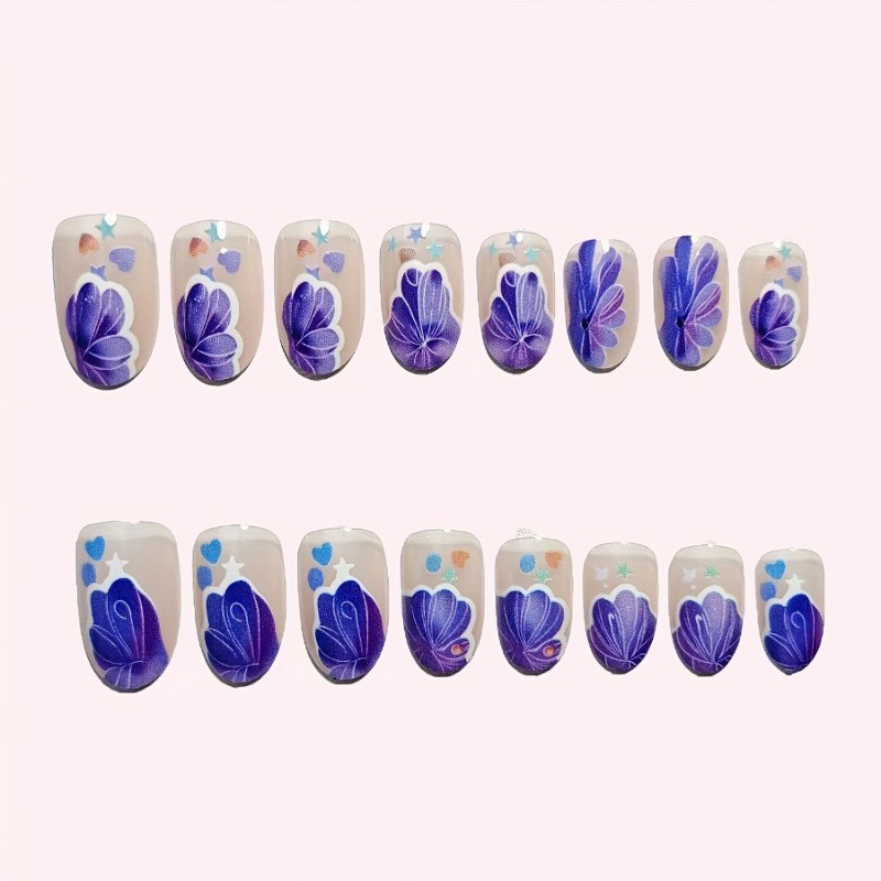 48 Pieces of 3D Butterfly Star Heart Bright Purple Nail Press, Reusable Nail Art