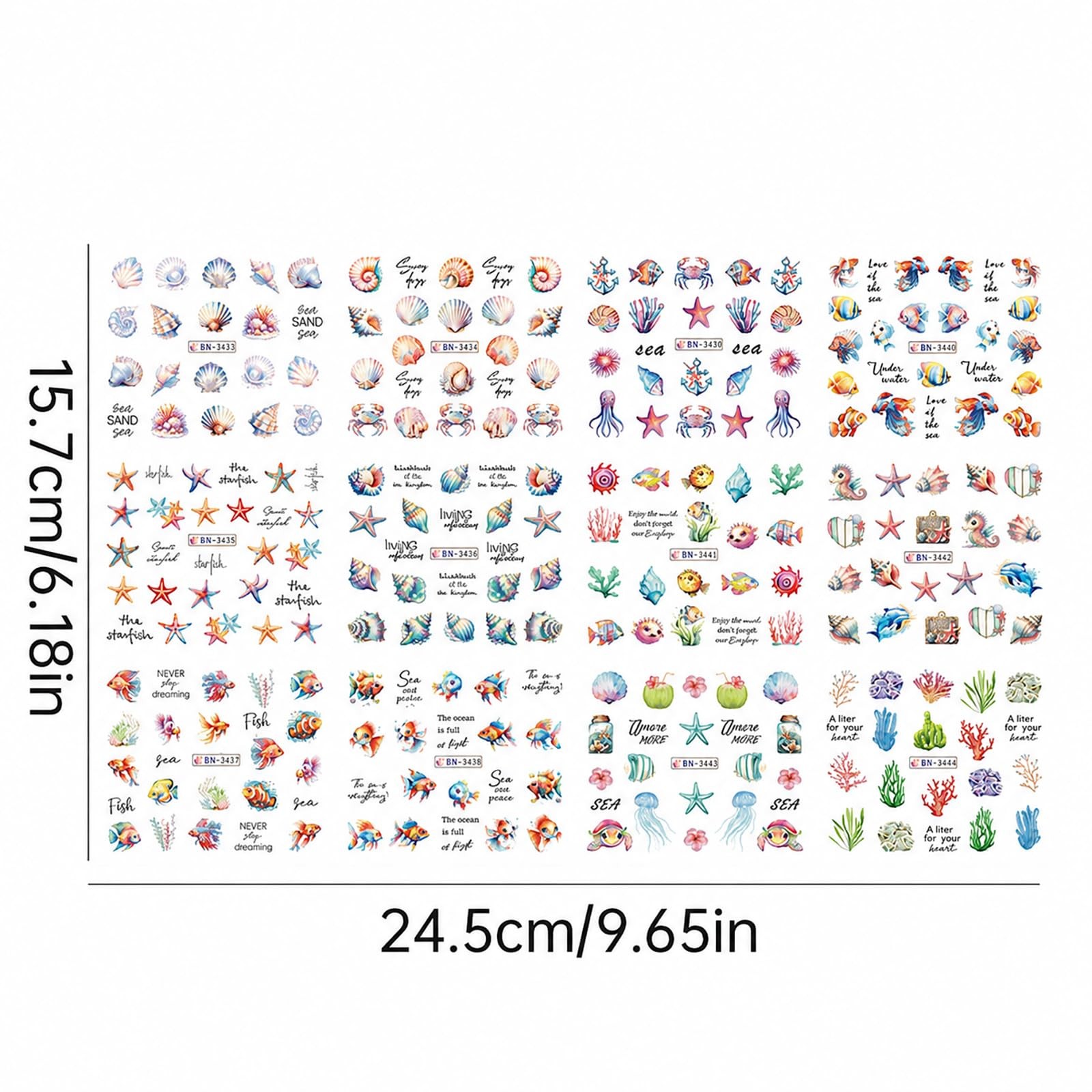 Summer Ocean Water Transfer Nail Stickers, Sea Life Nail Decals with Shell St…