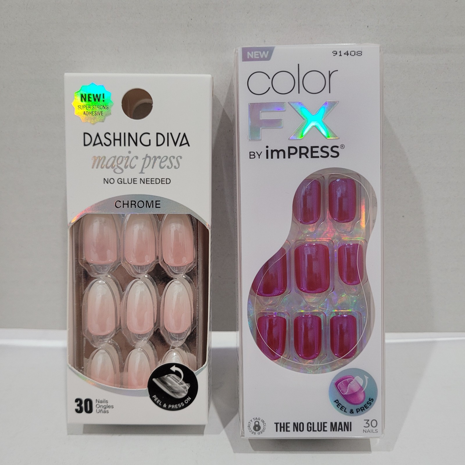 2pk imPRESS Color FX No Glue Mani Press-On Nails THIS CITY 91408 & Chrome Diva