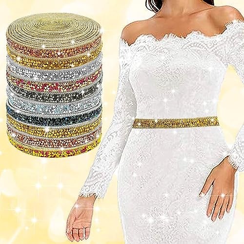 6 Yards Self Adhesive Gold Resin Rhinestone Ribbon Crystal Strips, Bling Gold 2