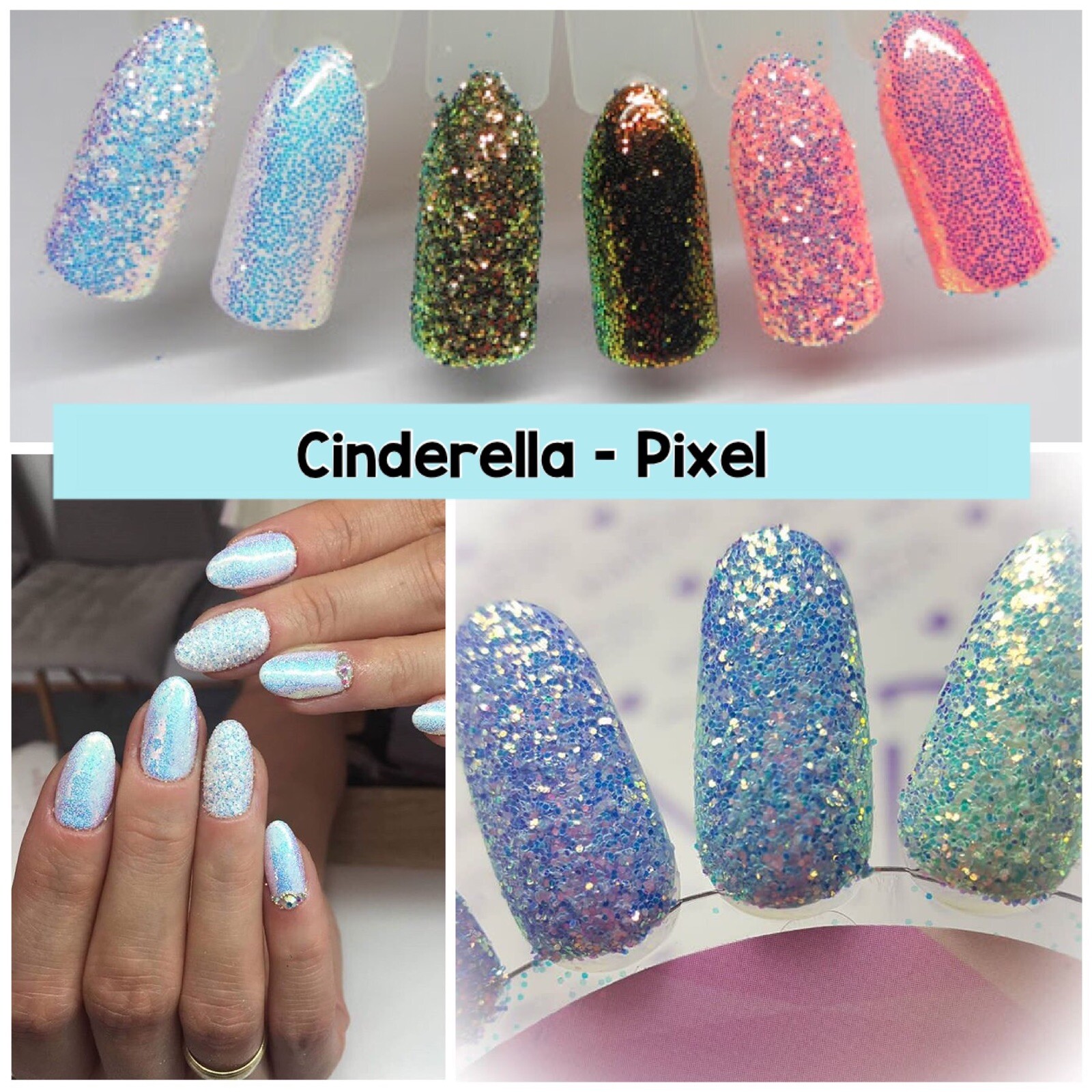 CINDERELLA PIXEL EFFECT NAIL ART GLITTER IRIDESCENT SEQUINS Unicorn POWDER MP008