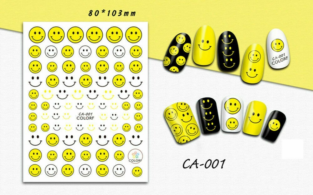 Nail Art 3D Decal Smile Face Stickers Yellow White Scary Nerves Cry NS30