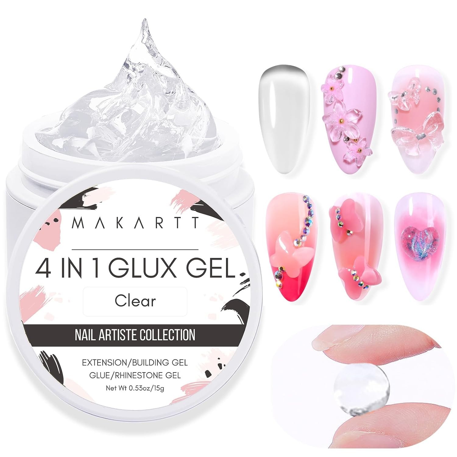Clear Solid Builder Nail Gel for 3D Art & Extensions – 15ml Non-Sticky Formula