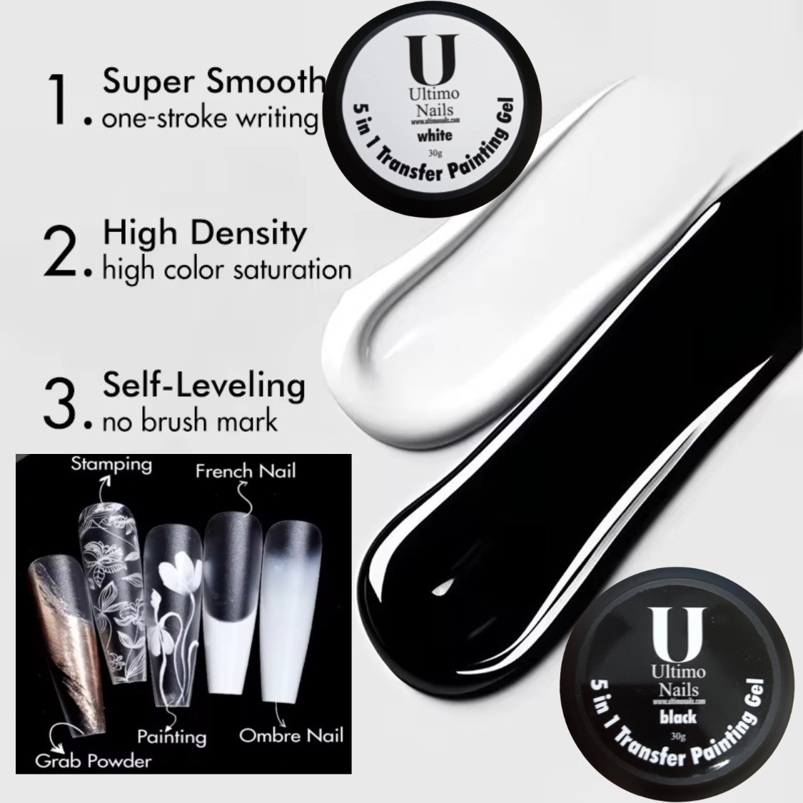 5 in 1 Transfer painting gel Ultimo 30g white and black