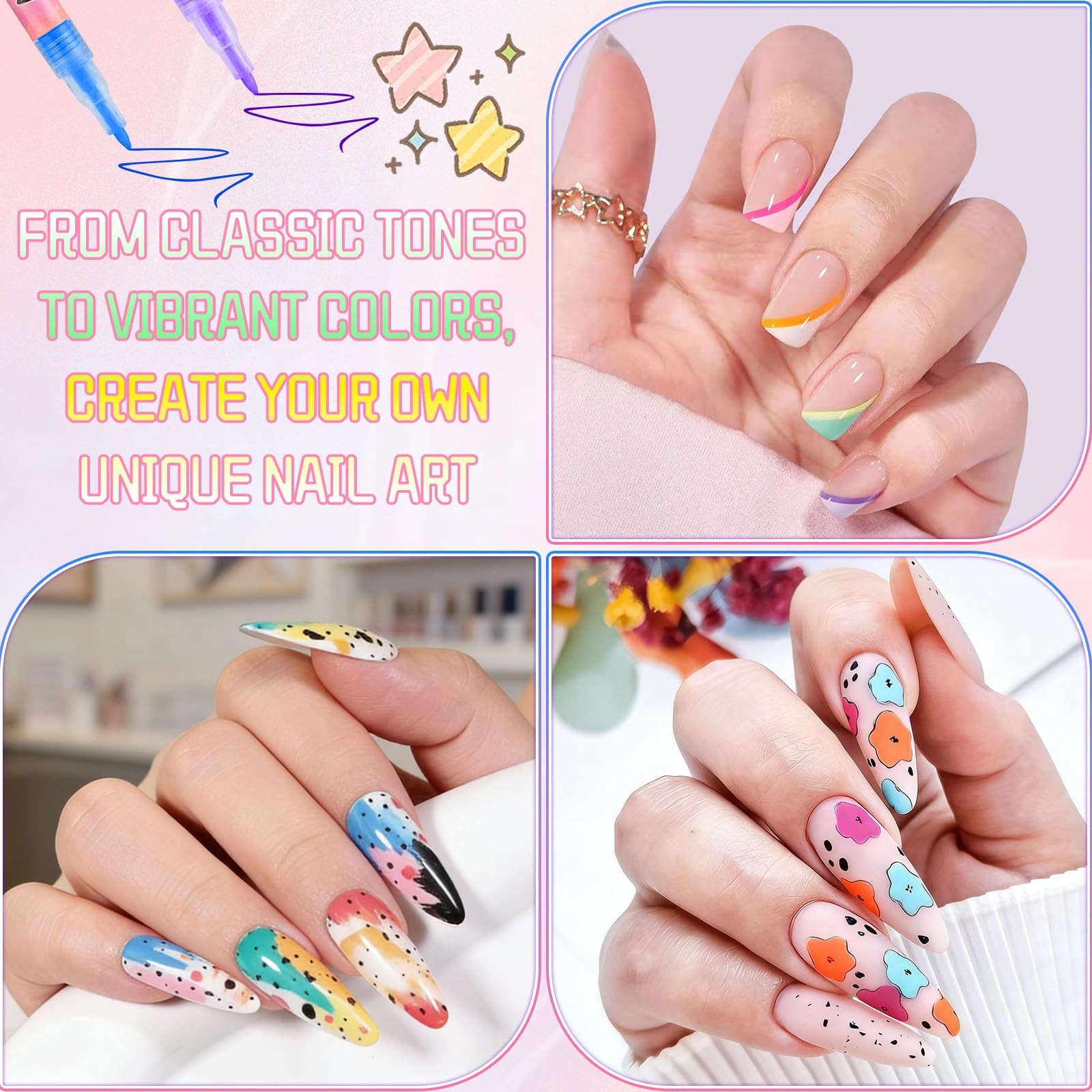 12 Colors Nail Art Pens Set, 3D Nail Polish Pens, Nail Art Pens for Dotting Draw