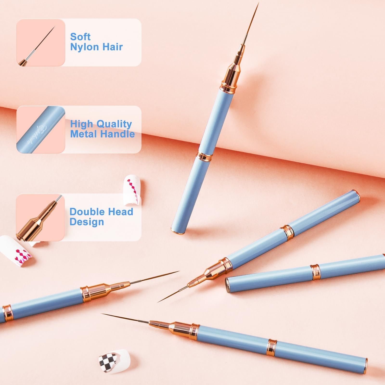 10PCS Double-Ended Nail Art Brushes Set – Fine Detail Liner Brushes for Nail Des
