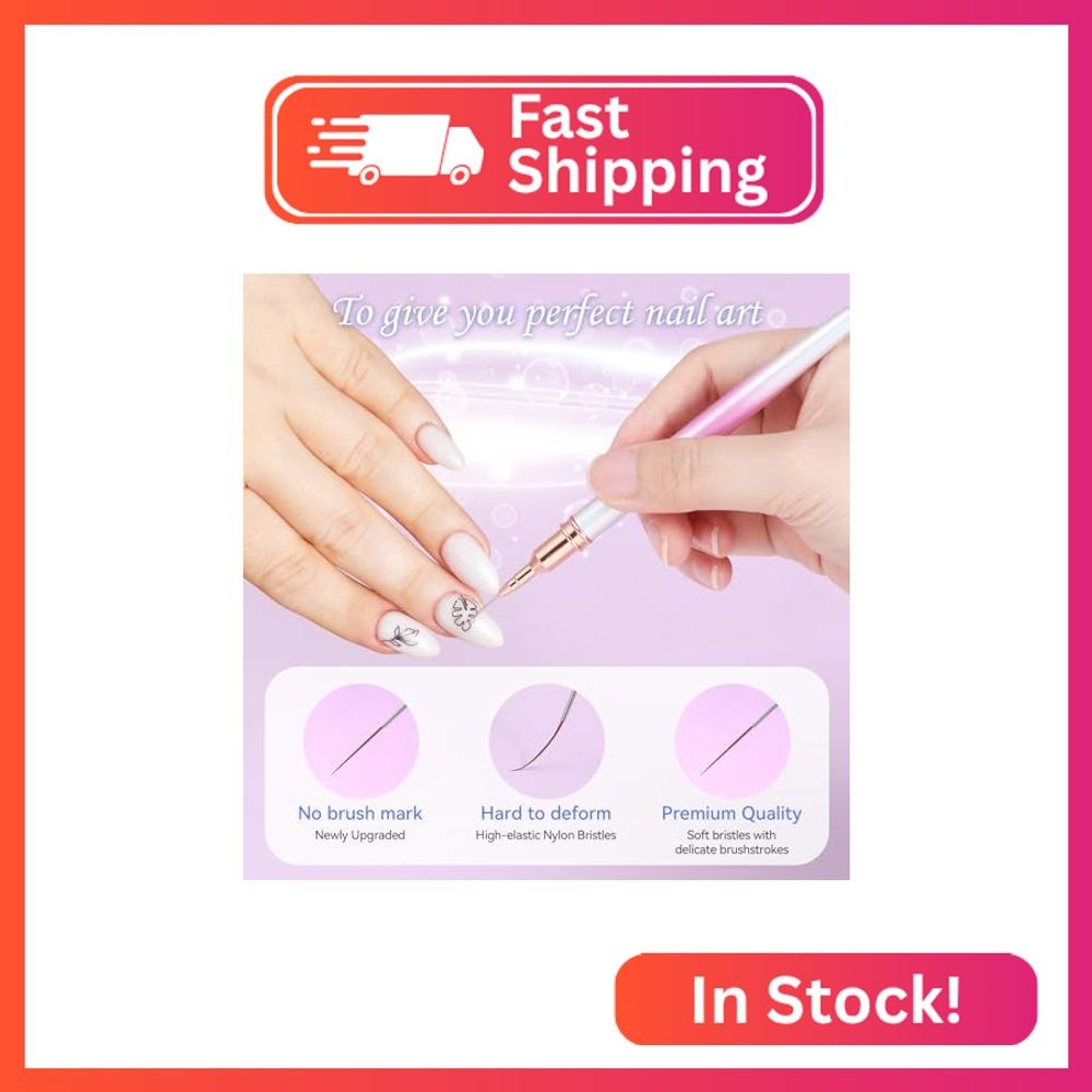 5Pcs Nail Art Liner Brushes For UV Gel Polish, Metal Handle Thin Lines Fine Draw