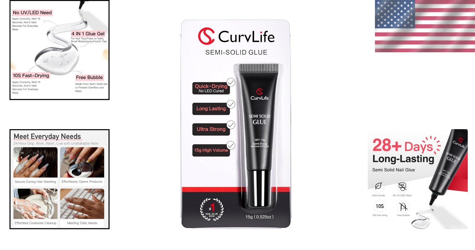 Water-Resistant 15g Nail Glue Gel – Strong Hold, No Lamp Required for Easy Use