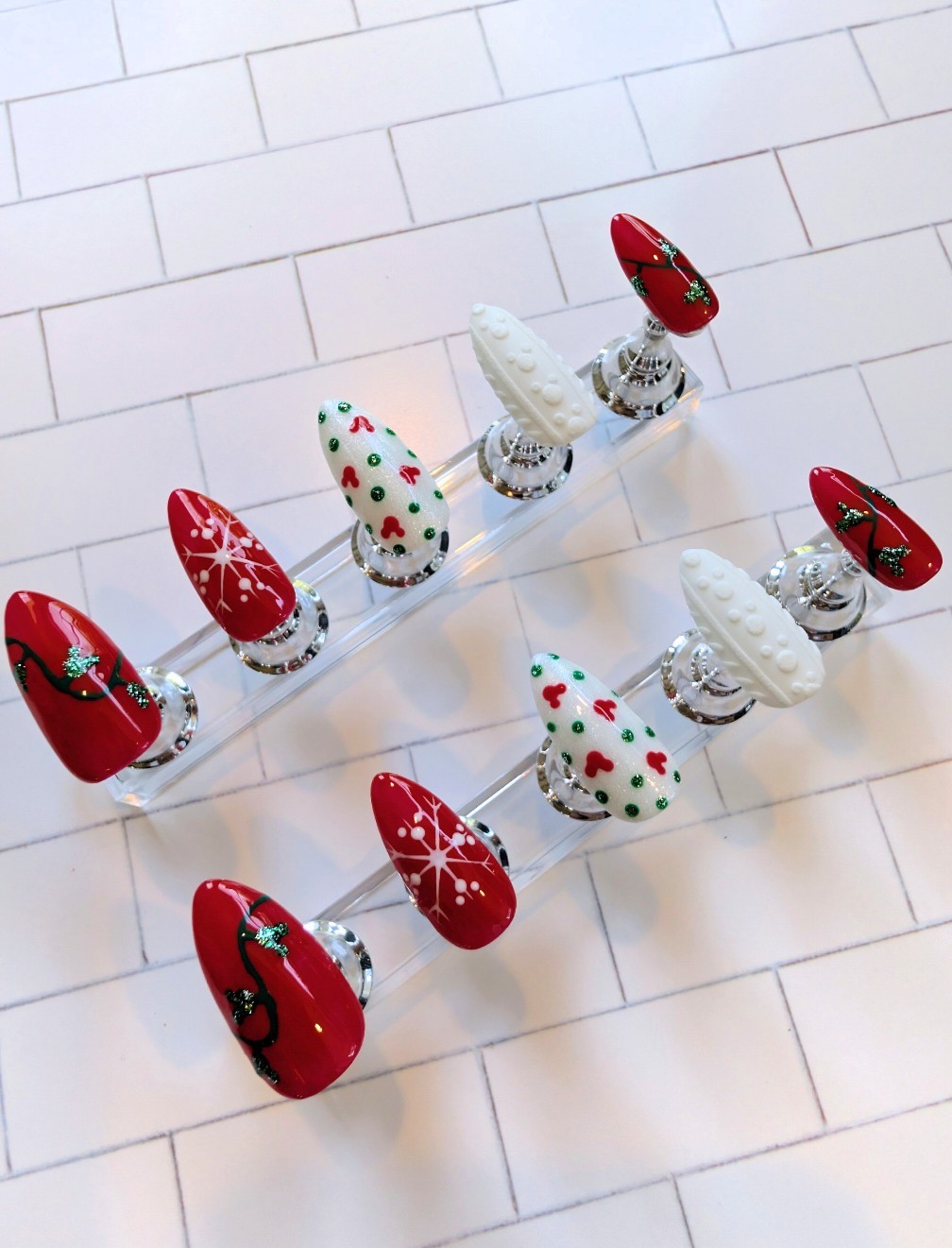 Handcrafted Mickey Mouse Christmas Press On Nails Medium Almond Handmade Holiday
