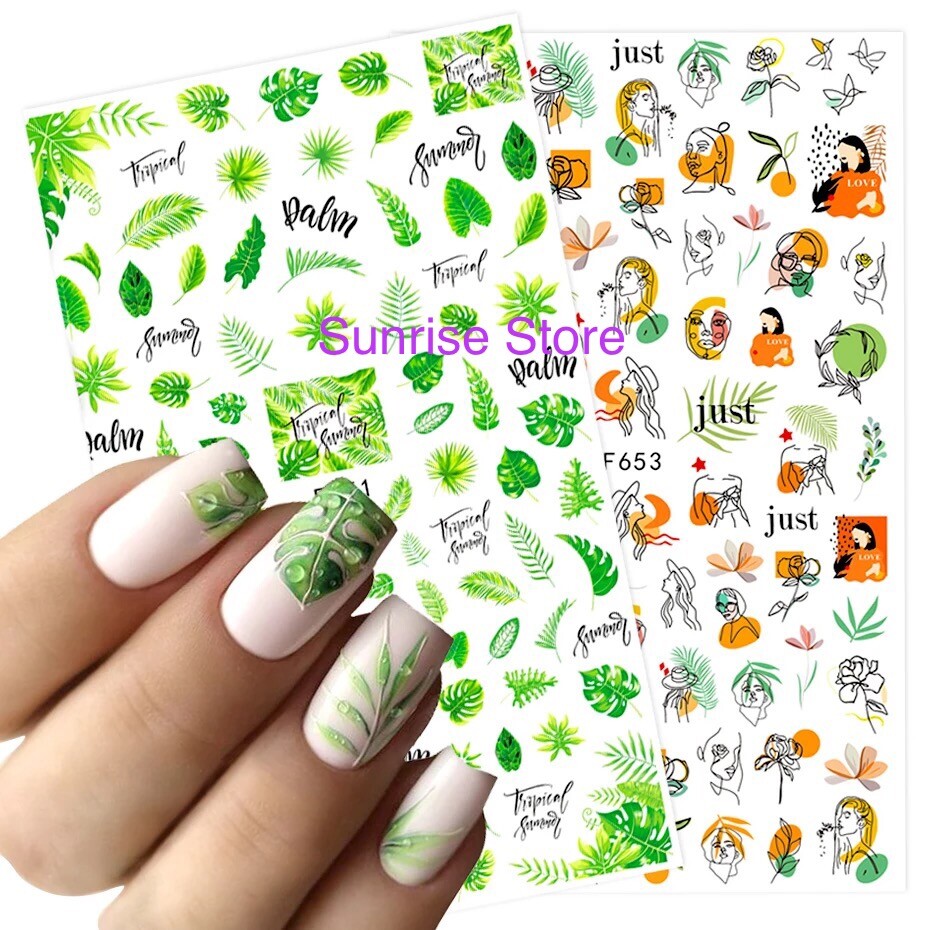 Nail Art Sticker Spring Summer Flower Leaves Fruit Beach Girl Decals Manicure