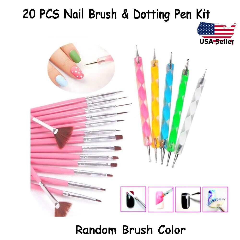 20 PCs Nail Art Gel Design Pen Painting Polish Brush Dotting Drawing Tools Set