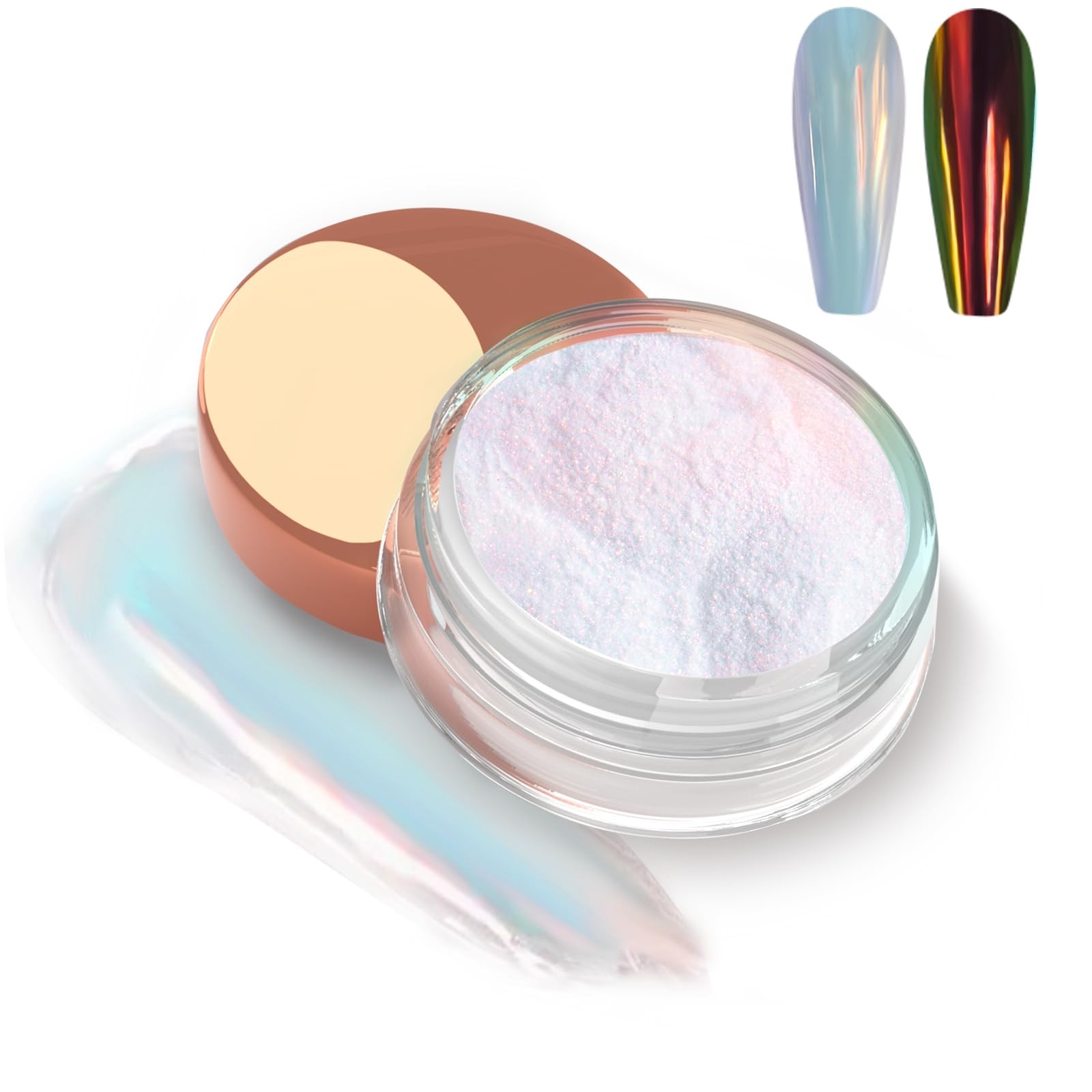 Unicorn Chrome Nail Powder, Aurora Mermaid Iridescent White Pearl Nail Chrome…