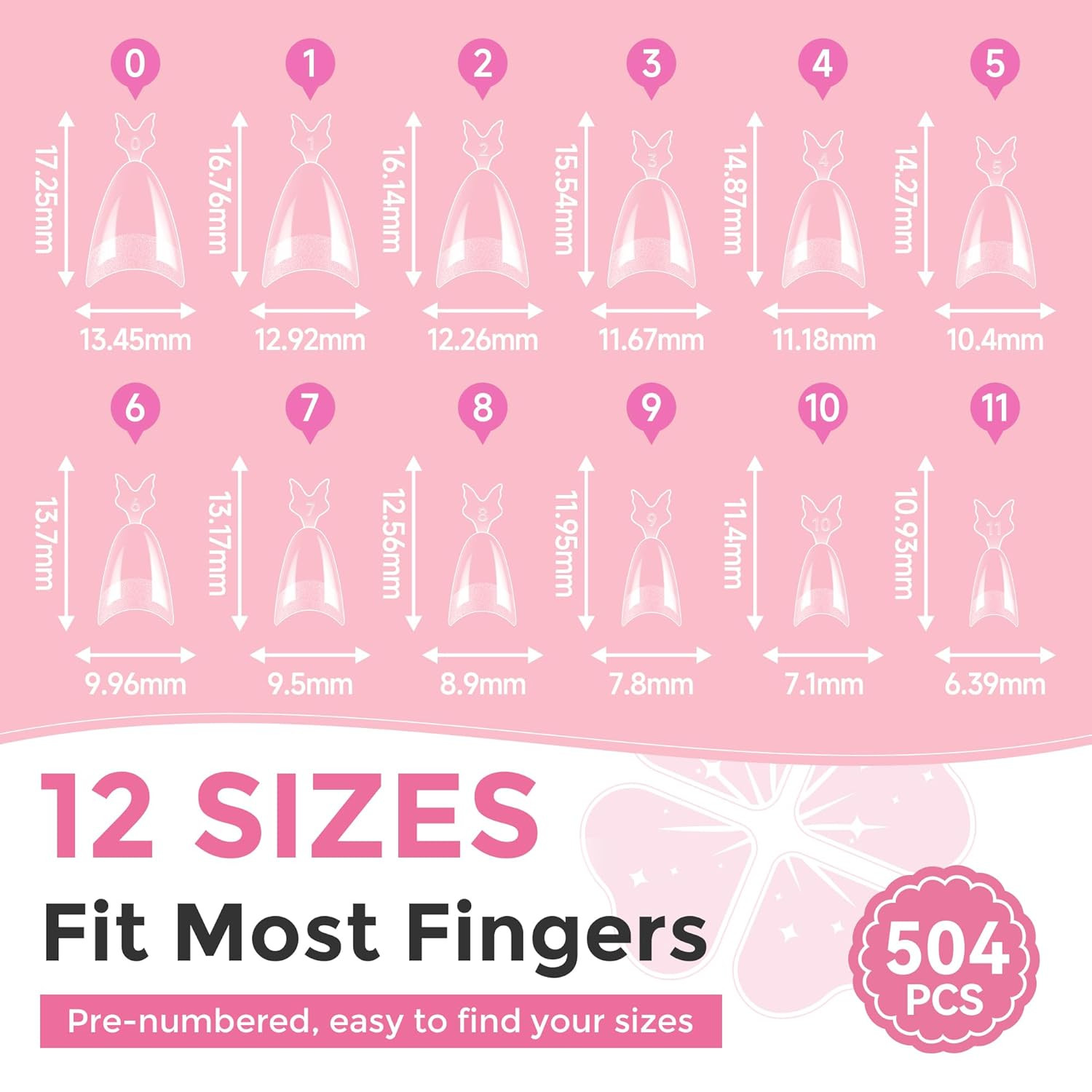 Almond Nail Tips, 504PCS Pre Etched Half Cover Fake Nails Tips, 12 Sizes Medium