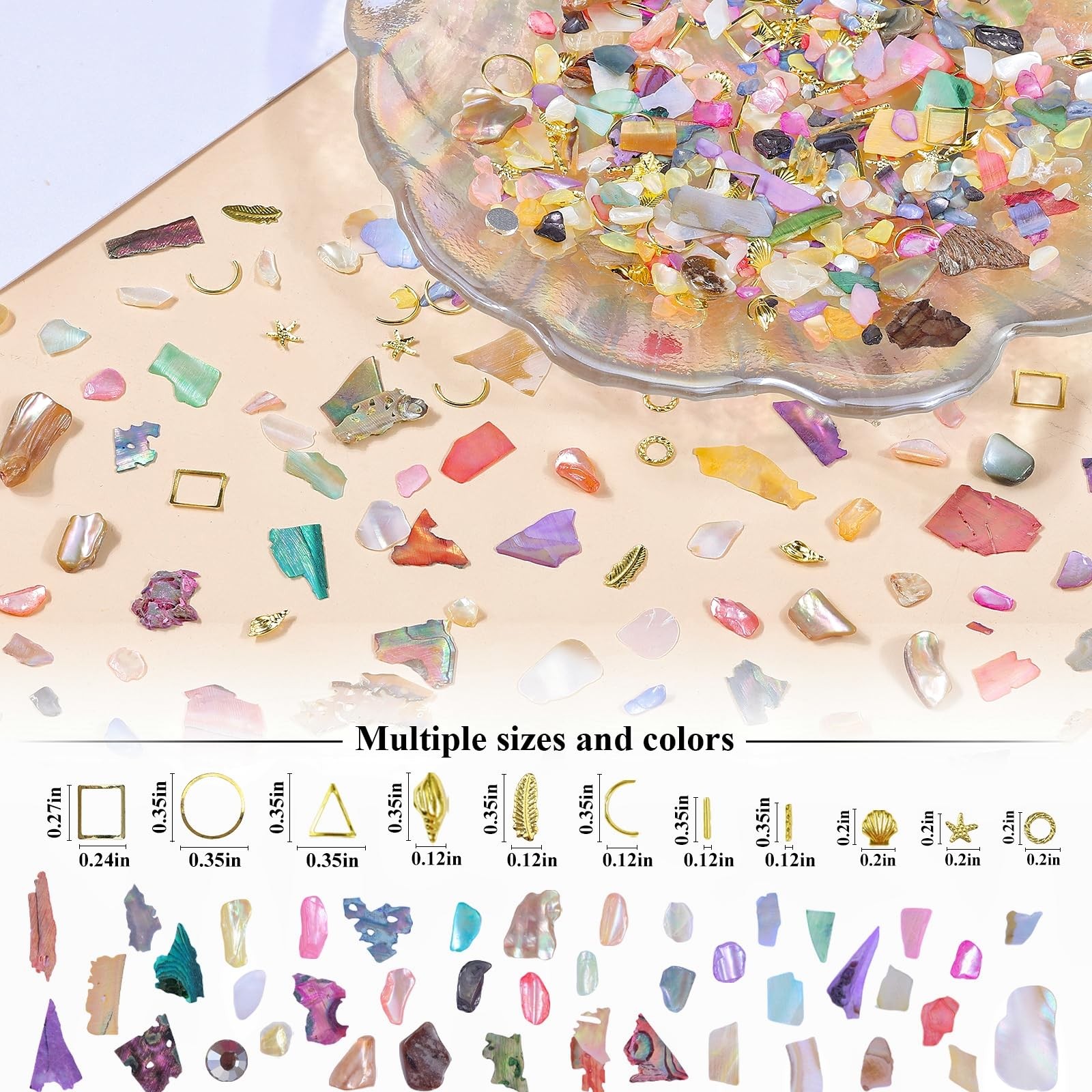 editTime 5 Boxes 3D Nail Art Crushed Sea Shell 7 Piece Set, 2-sea shell kit