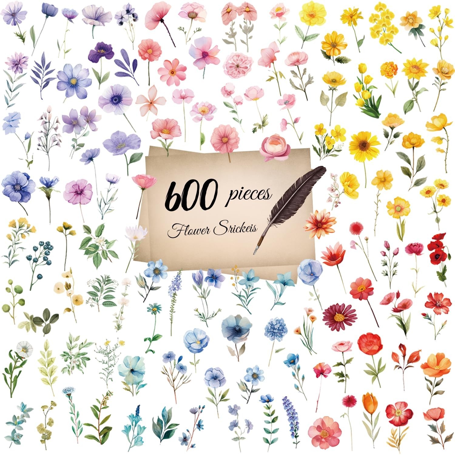 600Pcs Natural Flower Stickers,Self-Adhesive PVC Vintage Flower Stickers for …