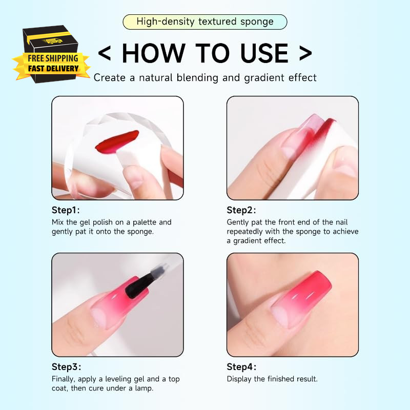 Nail Sponges Set for Ombre Gel,Nail Art Tools Set-50Pcs Colorful Nail Sponges wi