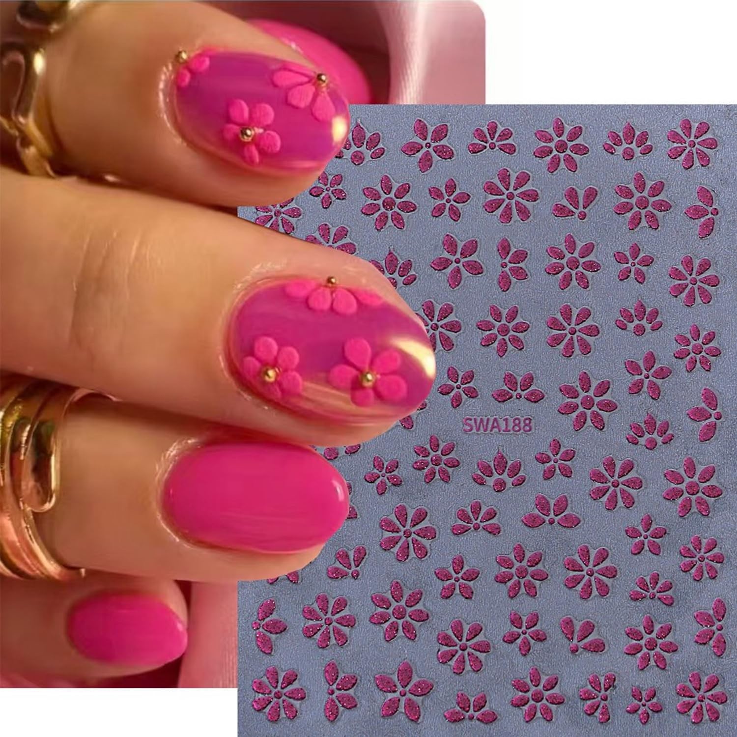 4 Sheets Flower Nail Stickers Spring Summer Floral Nail Decals 3D -Adhesive B…