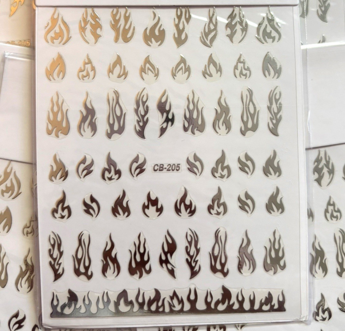 Nail Stickers | 2 Sheets | 3D Baddie Silver Flames Tattoo Style