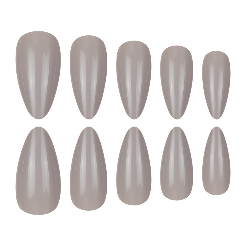 48pcs Medium Almond Press On Nails, Misty Gray Nude Glossy Solid Color