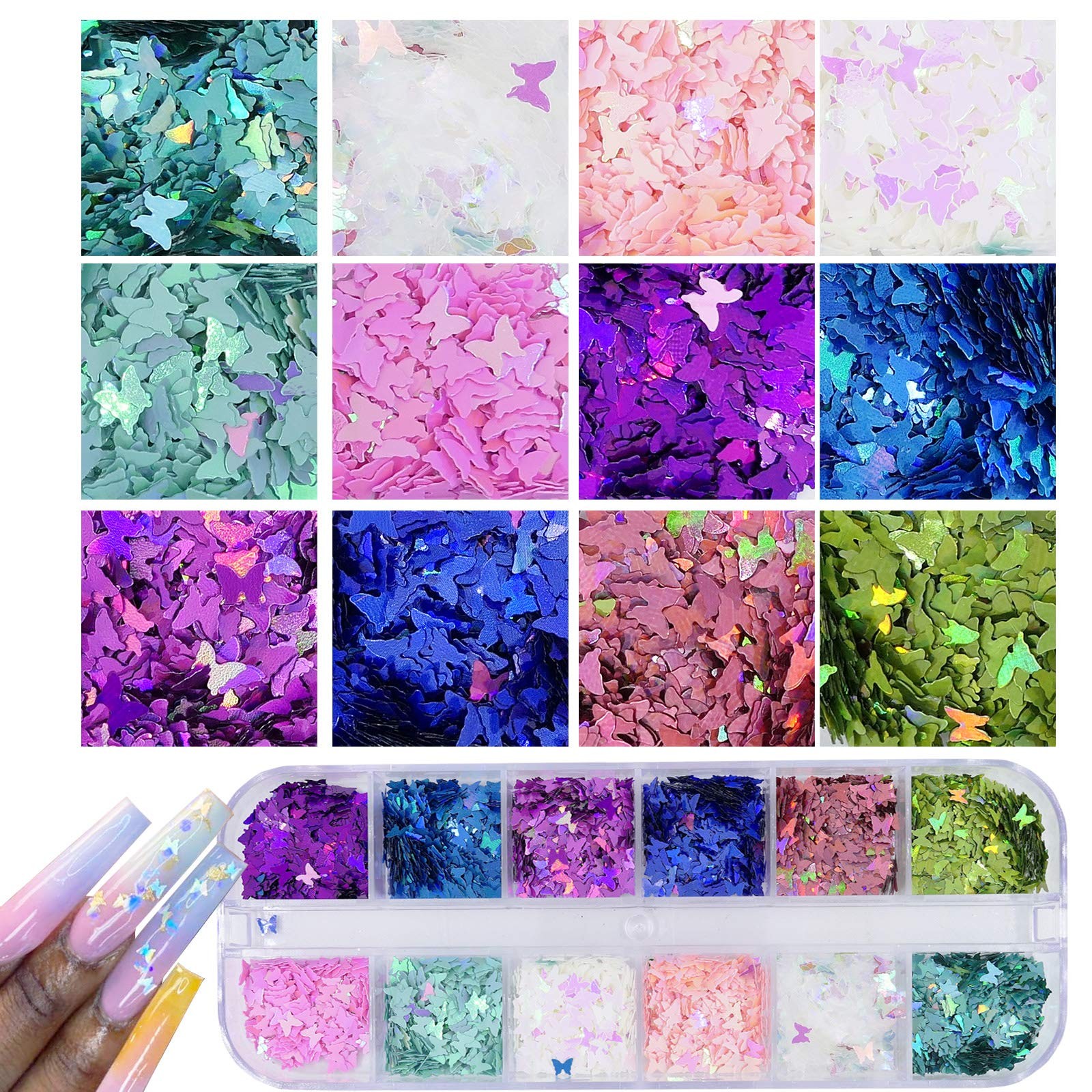 4 Boxes Holographic Nail Sequins Shapes Mixed Iridescent Nail Glitter Flakes …