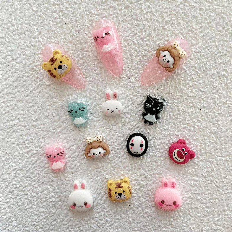 2Pc 3D Cartoon Puppy Bunny Cat Tiger Bear Nail Art Sticker Charm Decoration NS31