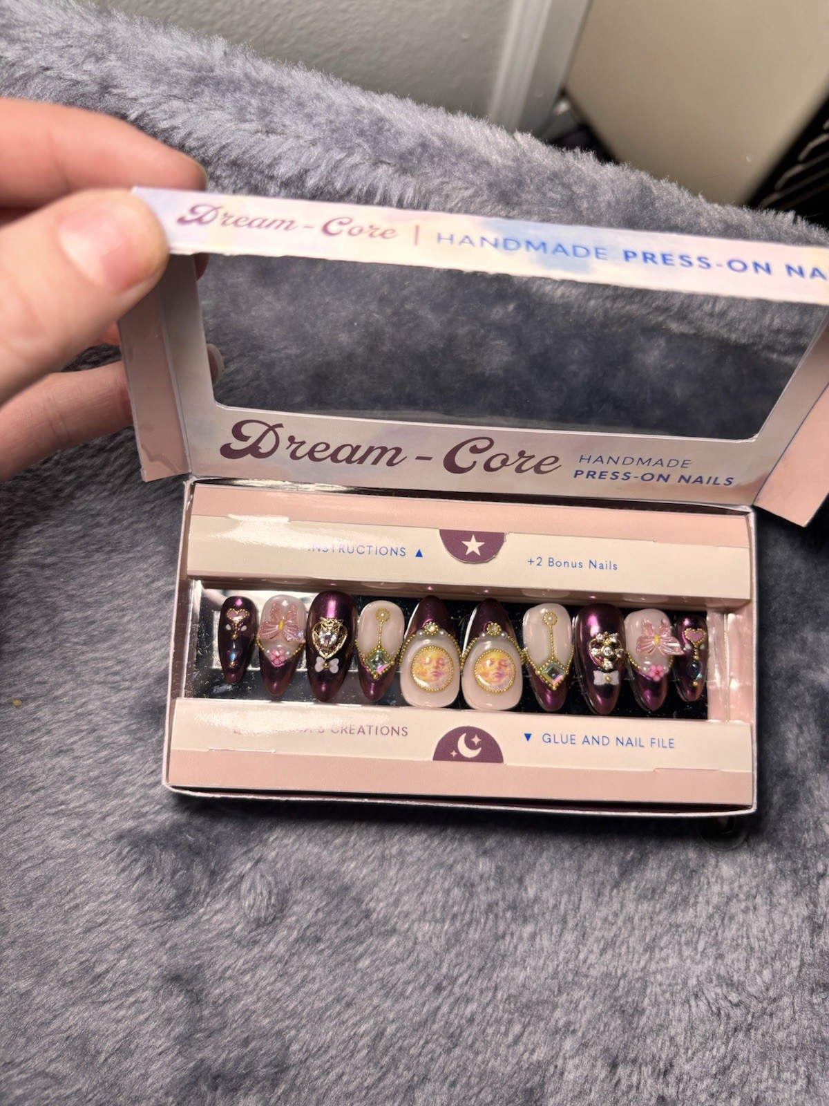 Carissa’s Creations Handmade DreamCore Press-On Nails Long Almond, Glue