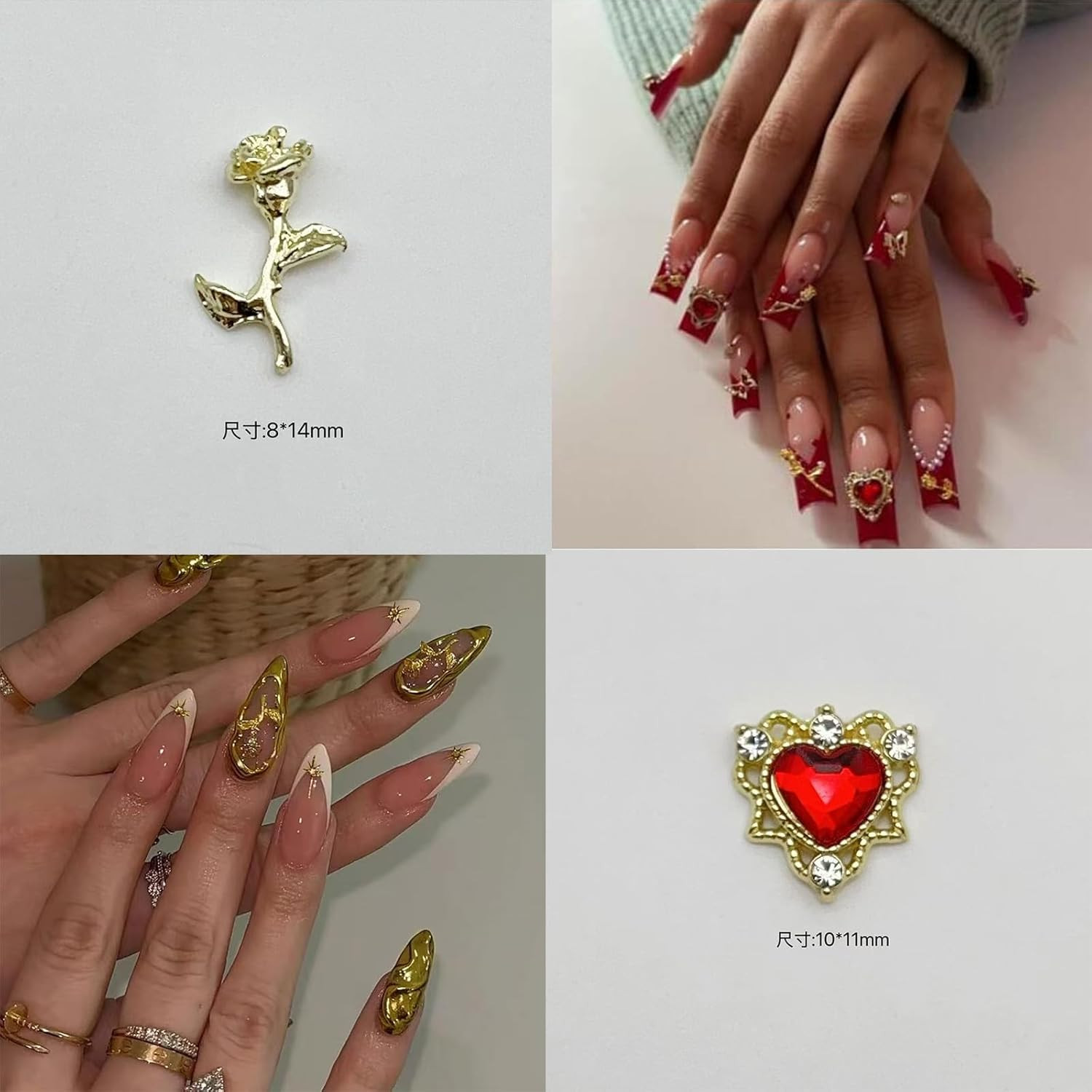 Heart Nail Charms Rose Charms for Nail Design Gold Flower Star 3D Metal Nails Ar