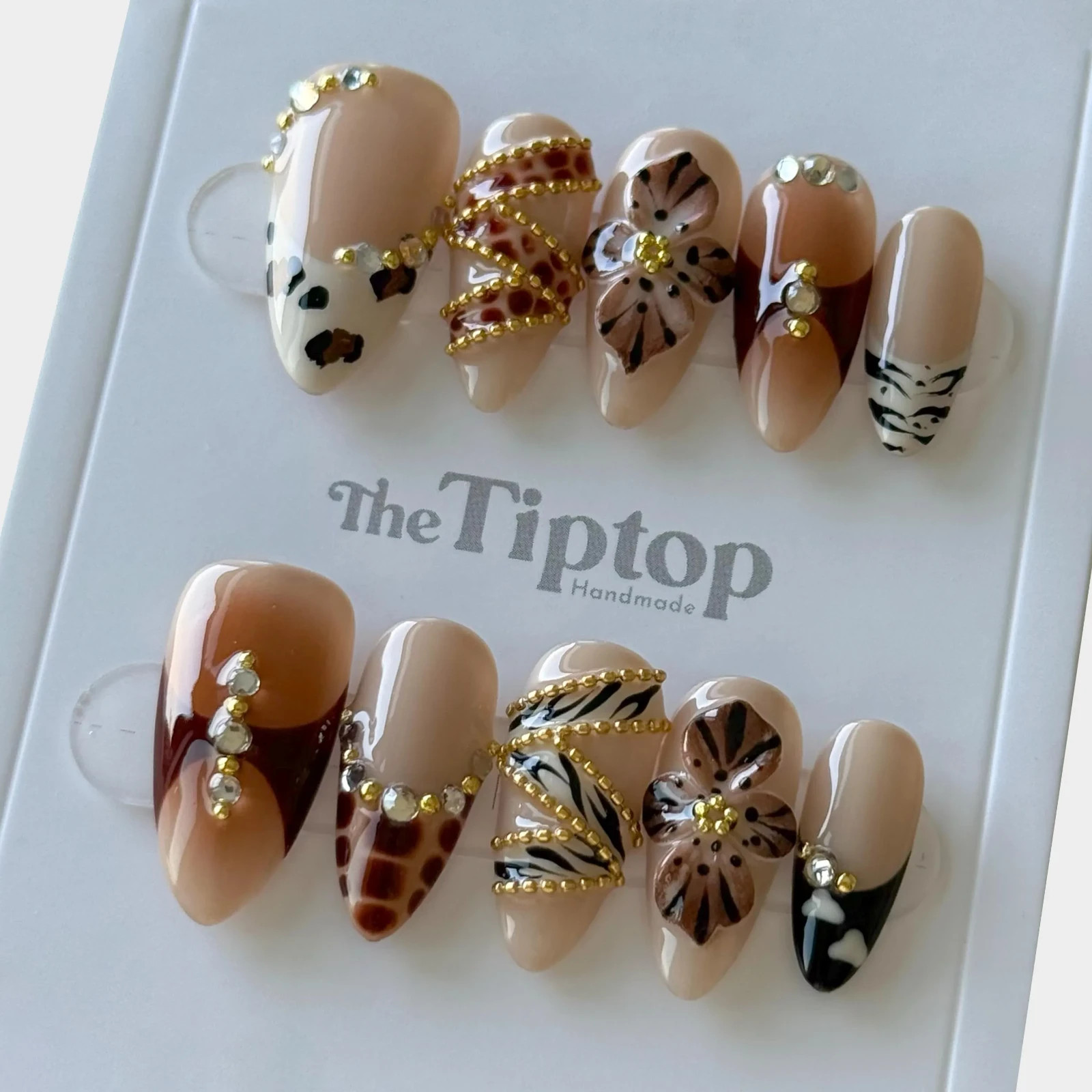 Animal Print Press On Nails | Reusable Nails | Glam Rhinestone Nails | M75