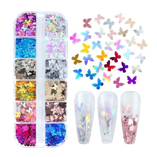 12 Grids Holographic Butterfly Nail Art Glitter Sequins 3D Sparkly Laser