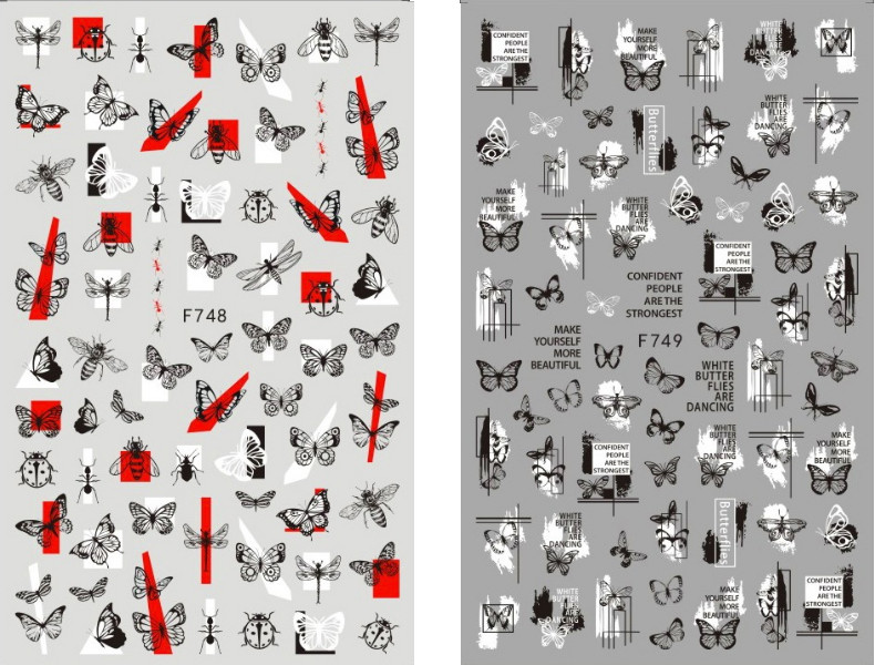 3D Adhesive Nail Stickers Decals Letters Geometric Abstract Leaves Flowers NS3