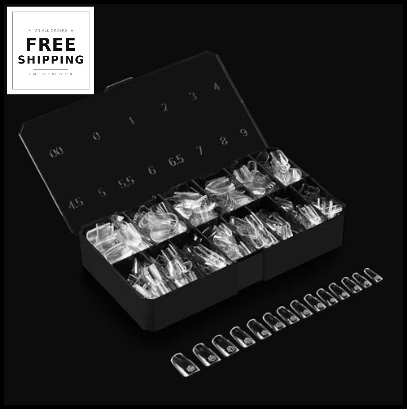 Gel Nail Tips Square 280 Count Medium Full Cover Half Sizes Included Soak Off