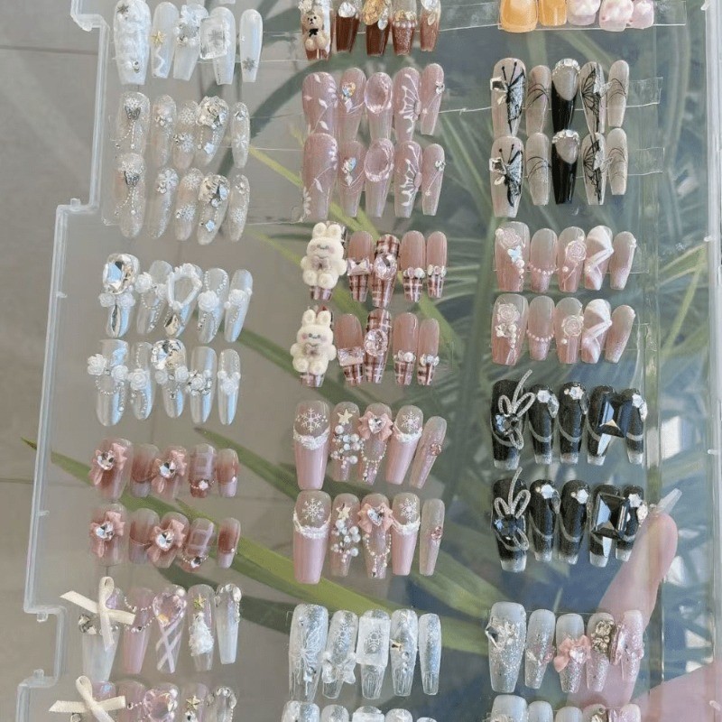 120 Pieces of Mixed Styles, Including Cartoon/diamond/solid Color Fake Nail Art