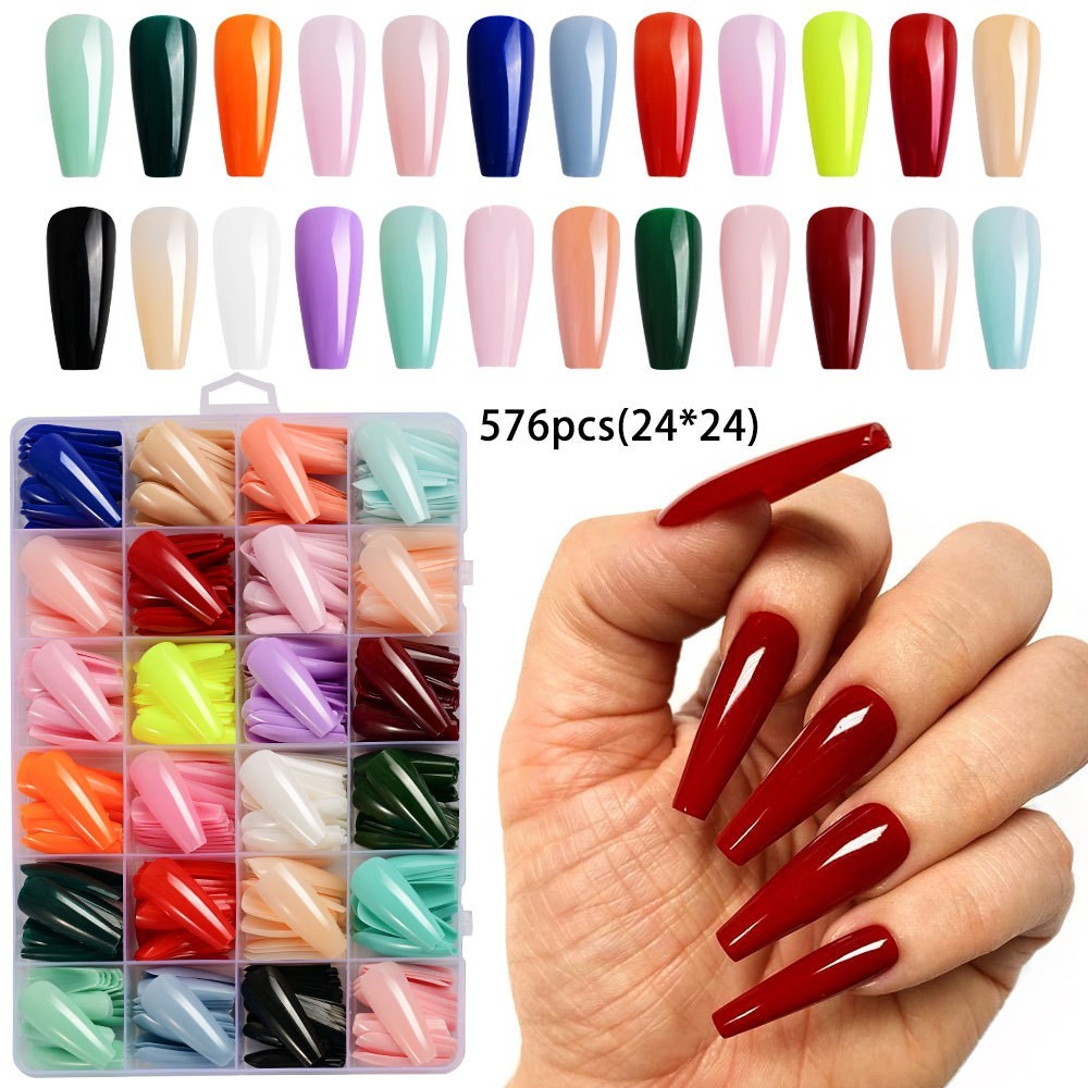 Press on Nails 24 Colors 576PCS Press on Nails Almond Matte Glossy Long Almond